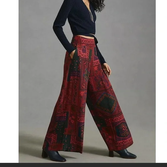 FARM Rio Red and Green Wide Leg Pants - Picture 3 of 8